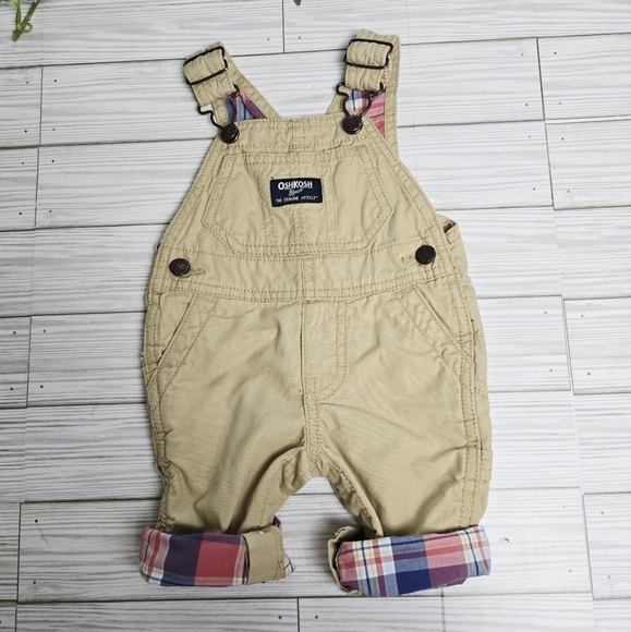Oshkosh Baby Cream Red Plaid Lined Overalls Size 3 Months - Picture 4 of 8